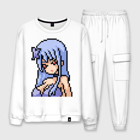 Мужской костюм хлопок с принтом Pixel art anime girl в Санкт-Петербурге, 100% хлопок | на свитшоте круглая горловина, мягкая резинка по низу. Брюки заужены к низу, на них два вида карманов: два “обычных” по бокам и два объемных, с клапанами, расположенные ниже линии бедра. Брюки с мягкой трикотажной резинкой на поясе и по низу штанин. В поясе для дополнительного комфорта — широкие завязки | anime | art | girl | manga | pixel | аниме | арт | девушка | манга | пиксель