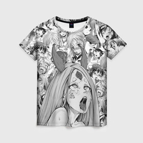 Женская футболка 3D с принтом KAGUYA AHEGAO чернобелое в Санкт-Петербурге, 100% полиэфир ( синтетическое хлопкоподобное полотно) | прямой крой, круглый вырез горловины, длина до линии бедер | ahegao | japanese anime | kaguya | kawai | kowai | oppai | otaku | senpai | sugoi | waifu | yandere | ахегао | кагуя | ковай | отаку | семпай | сенпай | сэмпай | яндере | японская анимация