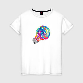 Женская футболка хлопок с принтом Лампочка в Санкт-Петербурге, 100% хлопок | прямой крой, круглый вырез горловины, длина до линии бедер, слегка спущенное плечо | акварель | лампочка | мазки кистью | рисунок | цвета