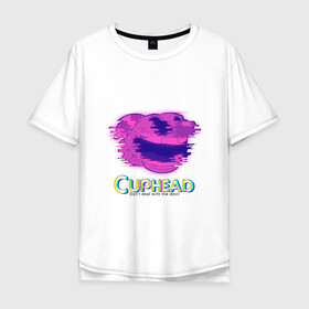Мужская футболка хлопок Oversize с принтом Cuphead Glitch в Санкт-Петербурге, 100% хлопок | свободный крой, круглый ворот, “спинка” длиннее передней части | glitch | голова | фиолетовый | чашка