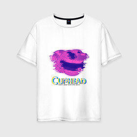 Женская футболка хлопок Oversize с принтом Cuphead Glitch в Санкт-Петербурге, 100% хлопок | свободный крой, круглый ворот, спущенный рукав, длина до линии бедер
 | glitch | голова | фиолетовый | чашка
