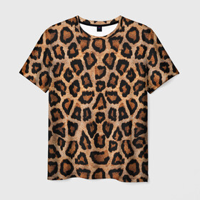 Мужская футболка 3D с принтом Шкура Леопарда в Санкт-Петербурге, 100% полиэфир | прямой крой, круглый вырез горловины, длина до линии бедер | Тематика изображения на принте: leopard | skin | wool | кожа | леопард