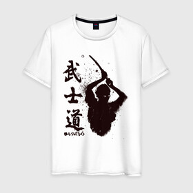 Мужская футболка хлопок с принтом Busido - путь воина. в Санкт-Петербурге, 100% хлопок | прямой крой, круглый вырез горловины, длина до линии бедер, слегка спущенное плечо. | борец | воин | катана | мечь | самурай | япония