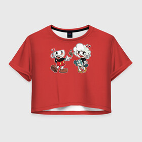 Женская футболка Crop-top 3D с принтом CUPHEAD в Санкт-Петербурге, 100% полиэстер | круглая горловина, длина футболки до линии талии, рукава с отворотами | Тематика изображения на принте: art | cartoon | cup | cuphead | devil | dice | game | king | love | lovers | mugman | the | арт | бос | босс | голова | демон | дьявол | игра | капхед | любовь | магмен | мультик | мультфильм | платформер | чаша | чашка | человек | черт