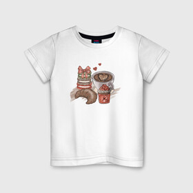 Детская футболка хлопок с принтом Завтрак мечты в Санкт-Петербурге, 100% хлопок | круглый вырез горловины, полуприлегающий силуэт, длина до линии бедер | варенье | кофе | круассан | макарон | макарун