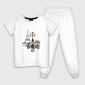 Детская пижама хлопок с принтом Бонжур в Санкт-Петербурге, 100% хлопок |  брюки и футболка прямого кроя, без карманов, на брюках мягкая резинка на поясе и по низу штанин
 | париж | франция | цветы | эйфелева башня