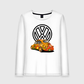 Женский лонгслив хлопок с принтом Volkswagen  в Санкт-Петербурге, 100% хлопок |  | car | volkswagen | жук | классика | машина | скорость