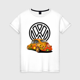 Женская футболка хлопок с принтом Volkswagen  в Санкт-Петербурге, 100% хлопок | прямой крой, круглый вырез горловины, длина до линии бедер, слегка спущенное плечо | car | volkswagen | жук | классика | машина | скорость