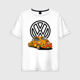 Женская футболка хлопок Oversize с принтом Volkswagen  в Санкт-Петербурге, 100% хлопок | свободный крой, круглый ворот, спущенный рукав, длина до линии бедер
 | car | volkswagen | жук | классика | машина | скорость