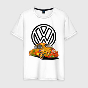 Мужская футболка хлопок с принтом Volkswagen  в Санкт-Петербурге, 100% хлопок | прямой крой, круглый вырез горловины, длина до линии бедер, слегка спущенное плечо. | car | volkswagen | жук | классика | машина | скорость