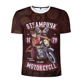 Мужская футболка 3D спортивная с принтом Motorcycle в Санкт-Петербурге, 100% полиэстер с улучшенными характеристиками | приталенный силуэт, круглая горловина, широкие плечи, сужается к линии бедра | steampunk | арт | графика | обои | плакат | постер | стимпанк