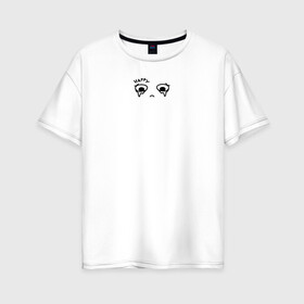 Женская футболка хлопок Oversize с принтом Happy в Санкт-Петербурге, 100% хлопок | свободный крой, круглый ворот, спущенный рукав, длина до линии бедер
 | happy | sad | грусть | депрессия | настроение | счастье | человек