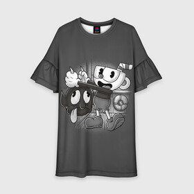 Детское платье 3D с принтом CUPHEAD в Санкт-Петербурге, 100% полиэстер | прямой силуэт, чуть расширенный к низу. Круглая горловина, на рукавах — воланы | Тематика изображения на принте: art | cartoon | cup | cuphead | devil | dice | game | king | mugman | the | арт | бос | босс | голова | демон | дьявол | игра | капхед | магмен | мультик | мультфильм | платформер | чаша | чашка | человек | черт