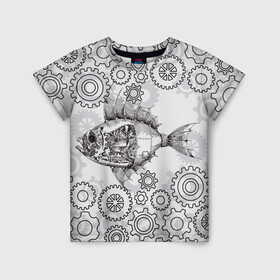 Детская футболка 3D с принтом Рыбка в Санкт-Петербурге, 100% гипоаллергенный полиэфир | прямой крой, круглый вырез горловины, длина до линии бедер, чуть спущенное плечо, ткань немного тянется | steampunk | арт | графика | обои | плакат | постер | стимпанк