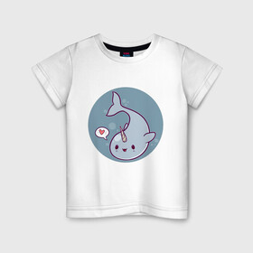Детская футболка хлопок с принтом Кавайный нарвал в Санкт-Петербурге, 100% хлопок | круглый вырез горловины, полуприлегающий силуэт, длина до линии бедер | animals | narwhal | животное | зверь | кавайный нарвал | нарвал | подводный мир | рыба