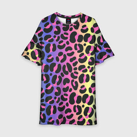 Детское платье 3D с принтом Neon Leopard Pattern в Санкт-Петербурге, 100% полиэстер | прямой силуэт, чуть расширенный к низу. Круглая горловина, на рукавах — воланы | africa | afrika | gradient | summer | tropical | африка | африканский узор | градиент | леопард | леопардовый узор | лето | неон | неоновое свечение | паттерт | пятна | разные цвета | саванна | тропики | тропический узор