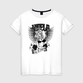 Женская футболка хлопок с принтом Городской ангел в Санкт-Петербурге, 100% хлопок | прямой крой, круглый вырез горловины, длина до линии бедер, слегка спущенное плечо | ангел | город | девушка | крылья | татуировка