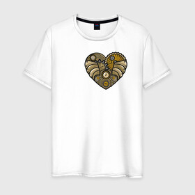 Мужская футболка хлопок с принтом Steampunk Сердце в Санкт-Петербурге, 100% хлопок | прямой крой, круглый вырез горловины, длина до линии бедер, слегка спущенное плечо. | game | heart | steampunk | игры | механический | сердце | стимпанк | часы | шестеренки