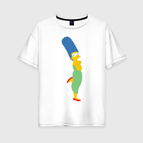 Женская футболка хлопок Oversize с принтом Мардж Симпсон в Санкт-Петербурге, 100% хлопок | свободный крой, круглый ворот, спущенный рукав, длина до линии бедер
 | marge simpson | жена гомера симпсона | мардж | мардж симпсон | симпсоны