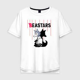 Мужская футболка хлопок Oversize с принтом Легоси beastars в Санкт-Петербурге, 100% хлопок | свободный крой, круглый ворот, “спинка” длиннее передней части | animals | beastars | legoshi | выдающиеся | звери | зверолюди | легоси