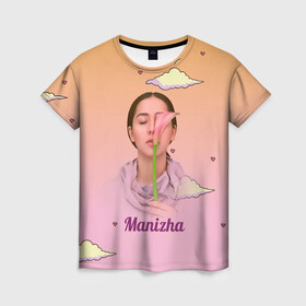 Женская футболка 3D с принтом Манижа  Manizha в Санкт-Петербурге, 100% полиэфир ( синтетическое хлопкоподобное полотно) | прямой крой, круглый вырез горловины, длина до линии бедер | manizha | далеровна | душанбе | евровидение | евровидение 2021 | манижа | певица | таджикистан | хамраева