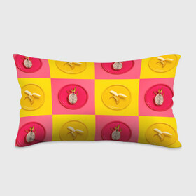 Подушка 3D антистресс с принтом фрукты шахматы в Санкт-Петербурге, наволочка — 100% полиэстер, наполнитель — вспененный полистирол | состоит из подушки и наволочки на молнии | 3d | банан | вкусняшки | еда | желтый | клетка | розовый | фрукты