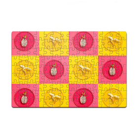 Пазл магнитный 126 элементов с принтом фрукты шахматы в Санкт-Петербурге, полимерный материал с магнитным слоем | 126 деталей, размер изделия —  180*270 мм | 3d | банан | вкусняшки | еда | желтый | клетка | розовый | фрукты