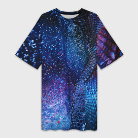 Платье-футболка 3D с принтом синяя чешуйчатая абстракция blue cosmos в Санкт-Петербурге,  |  | 3d | abstraction | blue | blue background | galaxy | glitter | neon | space | sparkles | stars | абстракция | блестки | галактика | глиттер | звезды | космос | неон | синий | синий фон