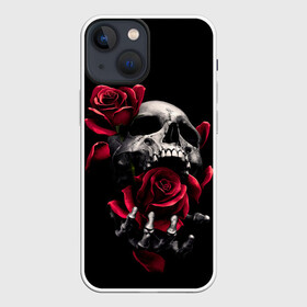 Чехол для iPhone 13 mini с принтом ЧЕРЕП И РОЗЫ в Санкт-Петербурге,  |  | death | flowers | horror | metal | rose | roses | skull | арт | зомби | кости | розы | скелет | цветы | череп | черный