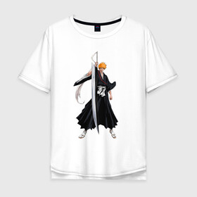 Мужская футболка хлопок Oversize с принтом Блич - Ичиго в Санкт-Петербурге, 100% хлопок | свободный крой, круглый ворот, “спинка” длиннее передней части | anime | bleach | hero | ichigo kurosaki | manga | блич | герой | ичиго куросаки
