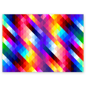 Поздравительная открытка с принтом Пиксельная радуга в Санкт-Петербурге, 100% бумага | плотность бумаги 280 г/м2, матовая, на обратной стороне линовка и место для марки
 | аннотация | квадрат | пиксели | радуга | ромб | цвета