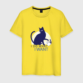 Мужская футболка хлопок с принтом Бунтующий котик в Санкт-Петербурге, 100% хлопок | прямой крой, круглый вырез горловины, длина до линии бедер, слегка спущенное плечо. | black cat | cat | cats | cute | i do what i want | kawaii | kitten | kitty | pussycat | rebel | бунтарь | возмущение | делаю что хочу | злой кот | кавайи | котенок | коты | котята | люблю котов | протест | роняет | роняют | сбрасывает кружку 