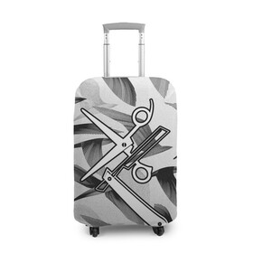 Чехол для чемодана 3D с принтом Барбер в Санкт-Петербурге, 86% полиэфир, 14% спандекс | двустороннее нанесение принта, прорези для ручек и колес | барбер | бритва | ножницы | опасная бритва | птицы | рисунок