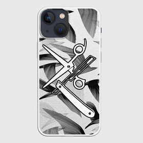 Чехол для iPhone 13 mini с принтом Барбер в Санкт-Петербурге,  |  | барбер | бритва | ножницы | опасная бритва | птицы | рисунок
