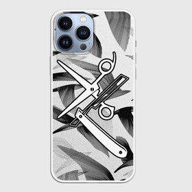 Чехол для iPhone 13 Pro Max с принтом Барбер в Санкт-Петербурге,  |  | барбер | бритва | ножницы | опасная бритва | птицы | рисунок