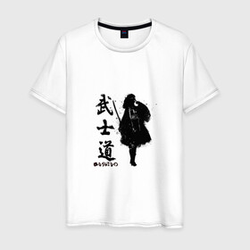 Мужская футболка хлопок с принтом Busido - путь воина. в Санкт-Петербурге, 100% хлопок | прямой крой, круглый вырез горловины, длина до линии бедер, слегка спущенное плечо. | аниме | воин | воитель | девушка | демон | самурай