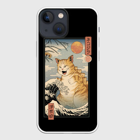 Чехол для iPhone 13 mini с принтом CATZILLA в Санкт-Петербурге,  |  | cat | cats | catzilla | godzilla | japan | kaiju | neko | ninja | retro | samurai | shark | wave | yakuza | акула | волна | годзилла | кайдзю | катана | кот | котенок | котзилла | коты | котэ | котята | кошка | неко | ниндзя | ретро | самурай | якудза