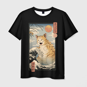 Мужская футболка 3D с принтом CATZILLA в Санкт-Петербурге, 100% полиэфир | прямой крой, круглый вырез горловины, длина до линии бедер | Тематика изображения на принте: cat | cats | catzilla | godzilla | japan | kaiju | neko | ninja | retro | samurai | shark | wave | yakuza | акула | волна | годзилла | кайдзю | катана | кот | котенок | котзилла | коты | котэ | котята | кошка | неко | ниндзя | ретро | самурай | якудза
