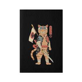 Обложка для паспорта матовая кожа с принтом Shogun Cat в Санкт-Петербурге, натуральная матовая кожа | размер 19,3 х 13,7 см; прозрачные пластиковые крепления | cat | cats | japan | ninja | samurai | shogun | yakuza | катана | кот | котенок | коты | котэ | котята | кошка | ниндзя | самурай | сёгун | якудза | япония
