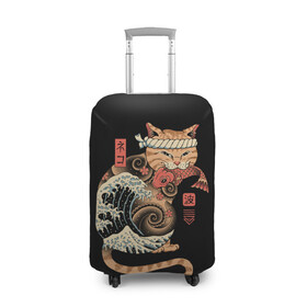 Чехол для чемодана 3D с принтом Cat Wave в Санкт-Петербурге, 86% полиэфир, 14% спандекс | двустороннее нанесение принта, прорези для ручек и колес | cat | cats | japan | ninja | samurai | shogun | wave | yakuza | волна | катана | кот | котенок | коты | котэ | котята | кошка | ниндзя | самурай | сёгун | якудза | япония