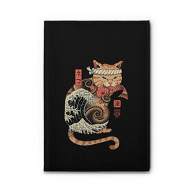 Обложка для автодокументов с принтом Cat Wave в Санкт-Петербурге, натуральная кожа |  размер 19,9*13 см; внутри 4 больших “конверта” для документов и один маленький отдел — туда идеально встанут права | Тематика изображения на принте: cat | cats | japan | ninja | samurai | shogun | wave | yakuza | волна | катана | кот | котенок | коты | котэ | котята | кошка | ниндзя | самурай | сёгун | якудза | япония