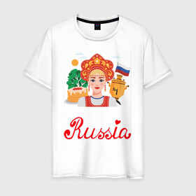 Мужская футболка хлопок с принтом Патриот России в Санкт-Петербурге, 100% хлопок | прямой крой, круглый вырез горловины, длина до линии бедер, слегка спущенное плечо. | люблю свою родину | патриот | патриотизм | преданный отчизне | родина | россия | я люблю россию