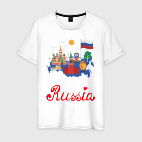 Мужская футболка хлопок с принтом Патриот России в Санкт-Петербурге, 100% хлопок | прямой крой, круглый вырез горловины, длина до линии бедер, слегка спущенное плечо. | люблю свою родину | патриот | патриотизм | преданный отчизне | родина | россия | я люблю россию