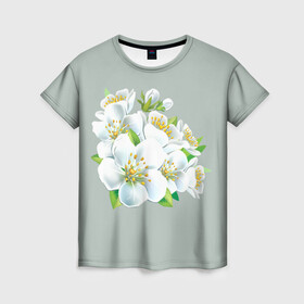 Женская футболка 3D с принтом Весна в Санкт-Петербурге, 100% полиэфир ( синтетическое хлопкоподобное полотно) | прямой крой, круглый вырез горловины, длина до линии бедер | лепестки | распустились | цветение | цветы | яблоня