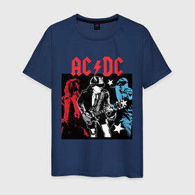 Мужская футболка хлопок с принтом AC DC STARS в Санкт-Петербурге, 100% хлопок | прямой крой, круглый вырез горловины, длина до линии бедер, слегка спущенное плечо. | music | rock | гитара | коллектив | музыка | рок
