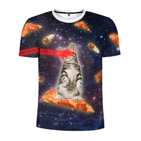 Мужская футболка 3D спортивная с принтом Котик в космосе в Санкт-Петербурге, 100% полиэстер с улучшенными характеристиками | приталенный силуэт, круглая горловина, широкие плечи, сужается к линии бедра | Тематика изображения на принте: nyan cat | youtube | еда | космос | котик | мемы | пицца | психоделика | ютуб