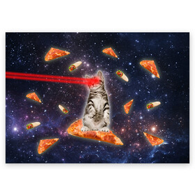 Поздравительная открытка с принтом Котик в космосе в Санкт-Петербурге, 100% бумага | плотность бумаги 280 г/м2, матовая, на обратной стороне линовка и место для марки
 | Тематика изображения на принте: nyan cat | youtube | еда | космос | котик | мемы | пицца | психоделика | ютуб