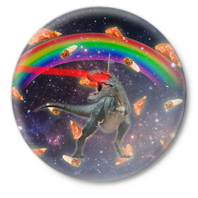 Значок с принтом Динозавр в космосе в Санкт-Петербурге,  металл | круглая форма, металлическая застежка в виде булавки | dinosaur | meme | youtube | динозавр | космос | мемы | психоделика | ютуб