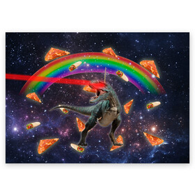 Поздравительная открытка с принтом Динозавр в космосе в Санкт-Петербурге, 100% бумага | плотность бумаги 280 г/м2, матовая, на обратной стороне линовка и место для марки
 | Тематика изображения на принте: dinosaur | meme | youtube | динозавр | космос | мемы | психоделика | ютуб