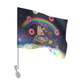 Флаг для автомобиля с принтом Мопс на черепахе в космосе в Санкт-Петербурге, 100% полиэстер | Размер: 30*21 см | космос | мемы | мопс | психоделика | собака | черепаха